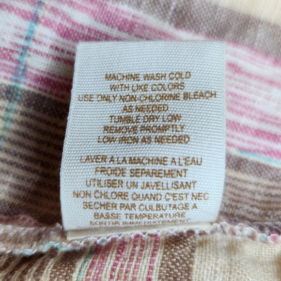 Free People Linen Blend Plaid Button Shirt Womens Medium Pink Tan Pockets NWT - Picture 8 of 10